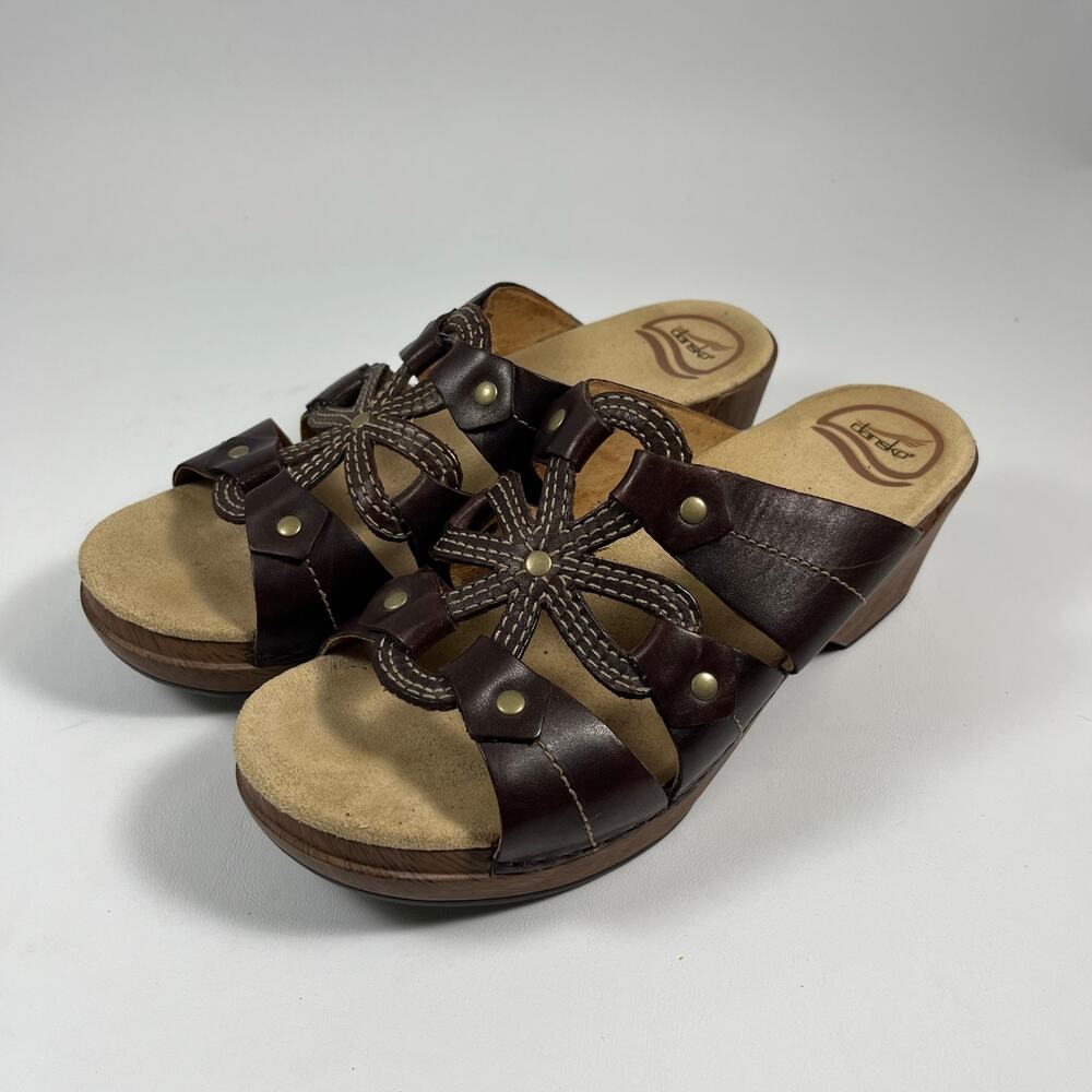 Dansko Serena Brown Leather Wedge Sandals EU 39 US 8.5 Comfort Summer Casual